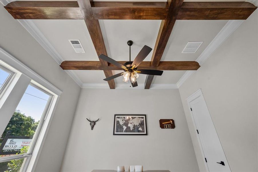 Beautiful wood beams accent the study!