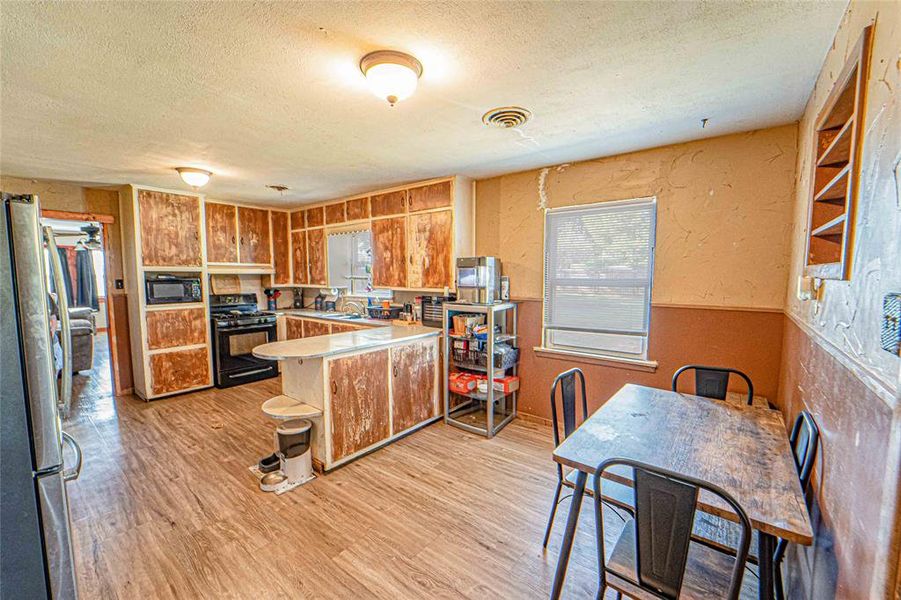 Kitchen open to dining area