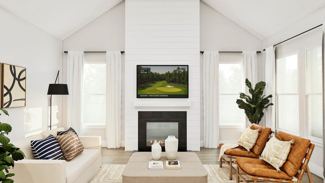 Great Room with Shiplap Fireplace