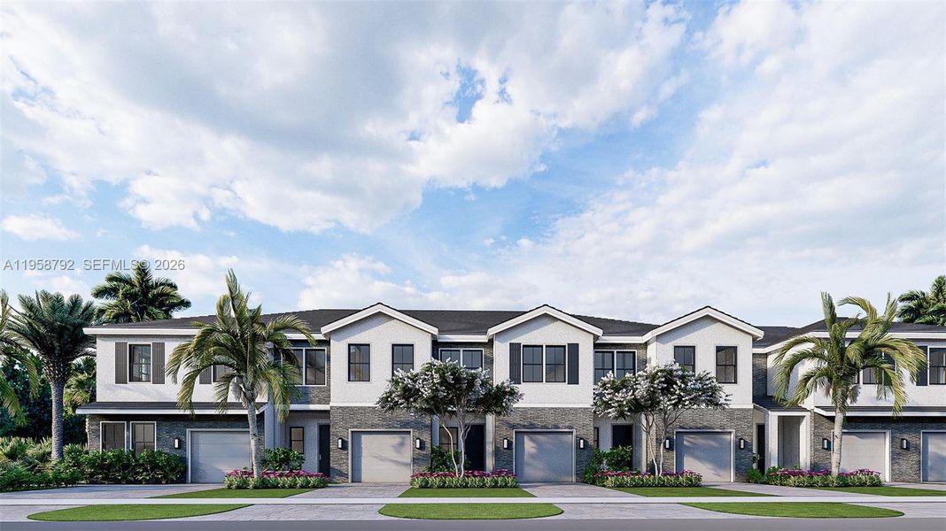 Front exterior of a new home in , Homestead, FL, highlighting curb appeal (Image 1). Front exterior of a new home in , Homestead, FL, highlighting curb appeal (Image 1).