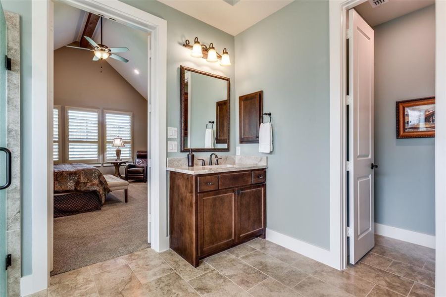 Separate vanities with personal built in medicine cabinets