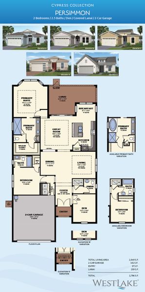 2D floor plan layout for the Persimmon by Minto Communities in Westlake, Loxahatchee, FL (Image 4).