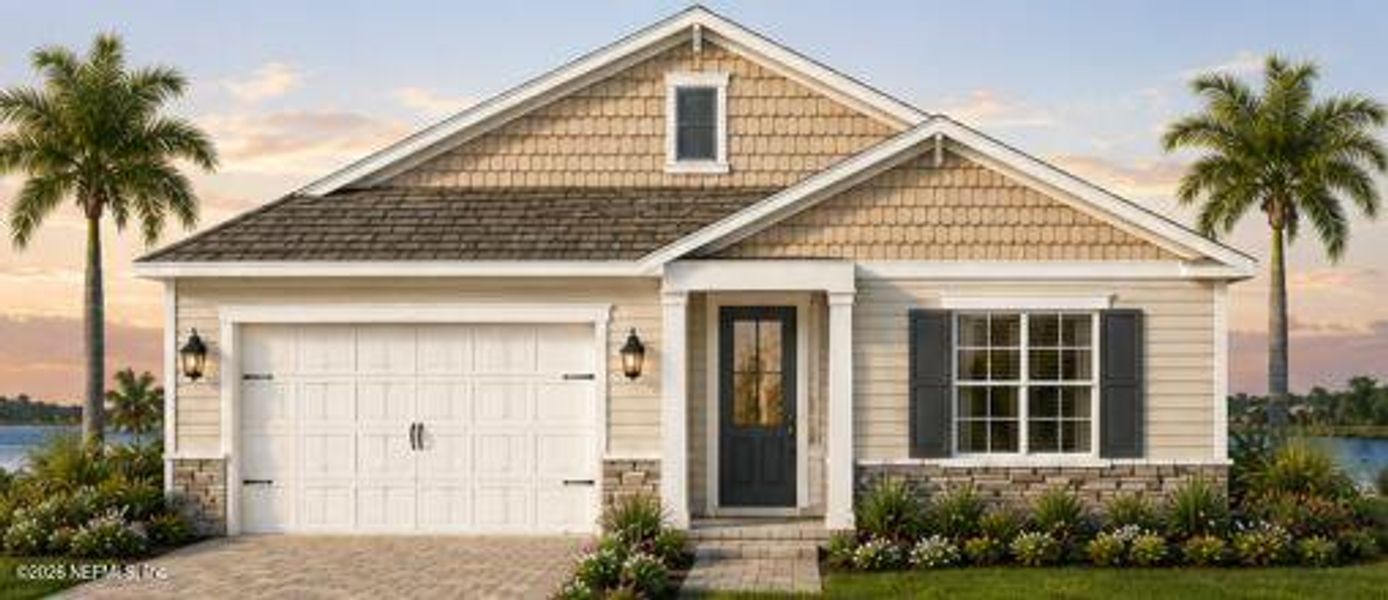 Front exterior of a new home in , St. Johns, FL, highlighting curb appeal (Image 1). Front exterior of a new home in , St. Johns, FL, highlighting curb appeal (Image 1).