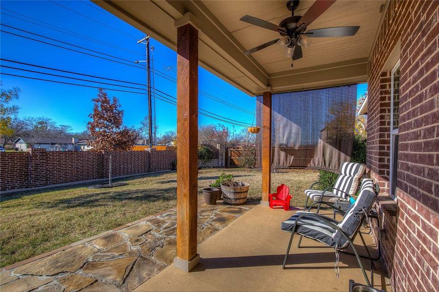 View of patio / terrace featuring ceiling fan