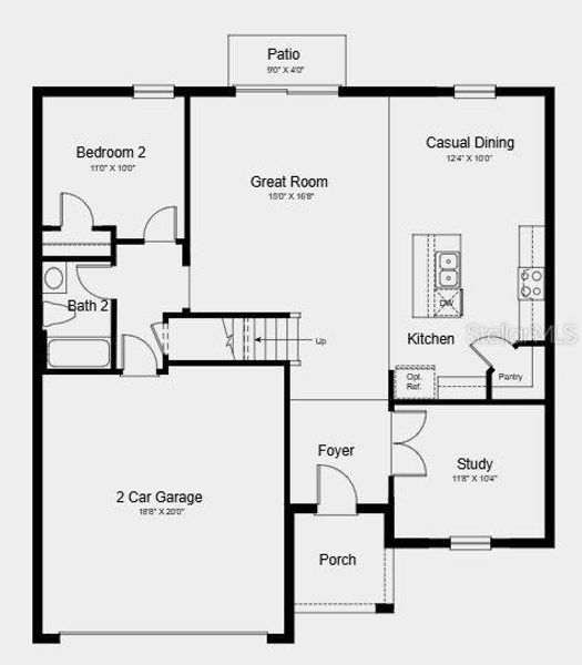 Additional Highlights Include: Extended tile flooring at gathering room and study, all appliances included, and whole house blinds.