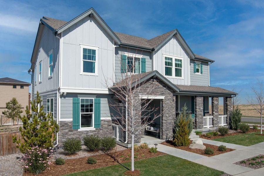 Representative exterior photo of a completed home built from the 1672 Modeled by KB Home in Painted Prairie Villas, Aurora, CO (Image 12). Representative exterior photo of a completed home built from the 1672 Modeled by KB Home in Painted Prairie Villas, Aurora, CO (Image 12).