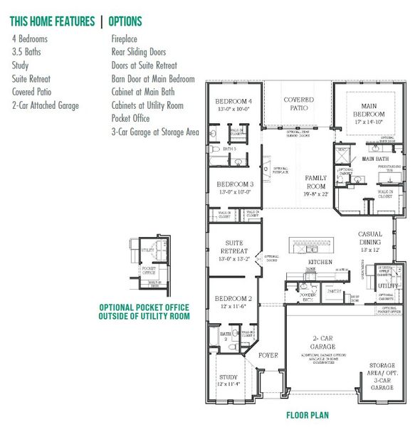 2D floor plan layout for the Sweetwater – 65′ Lot by Chesmar Homes in Attwater, Waller, TX (Image 4).
