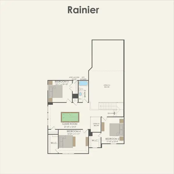 2D floor plan layout for the Rainier by Pulte Homes in Spring Branch Preserve, Montgomery, TX (Image 4).