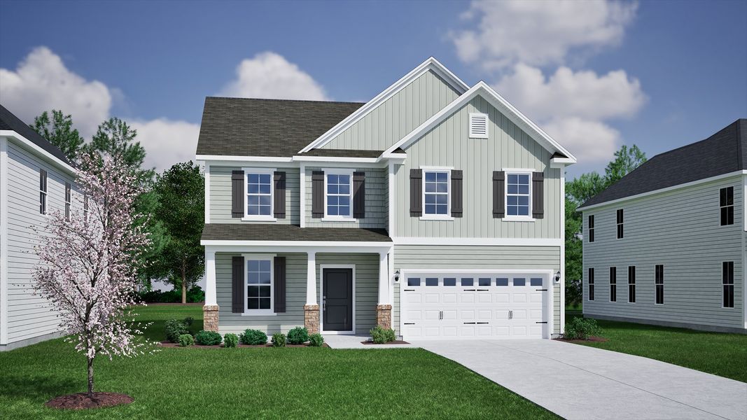 Representative exterior photo of a completed home built from the Cooper - Vanguard Collection by Mungo Homes in Windsor Forest, Anderson, SC (Image 9).