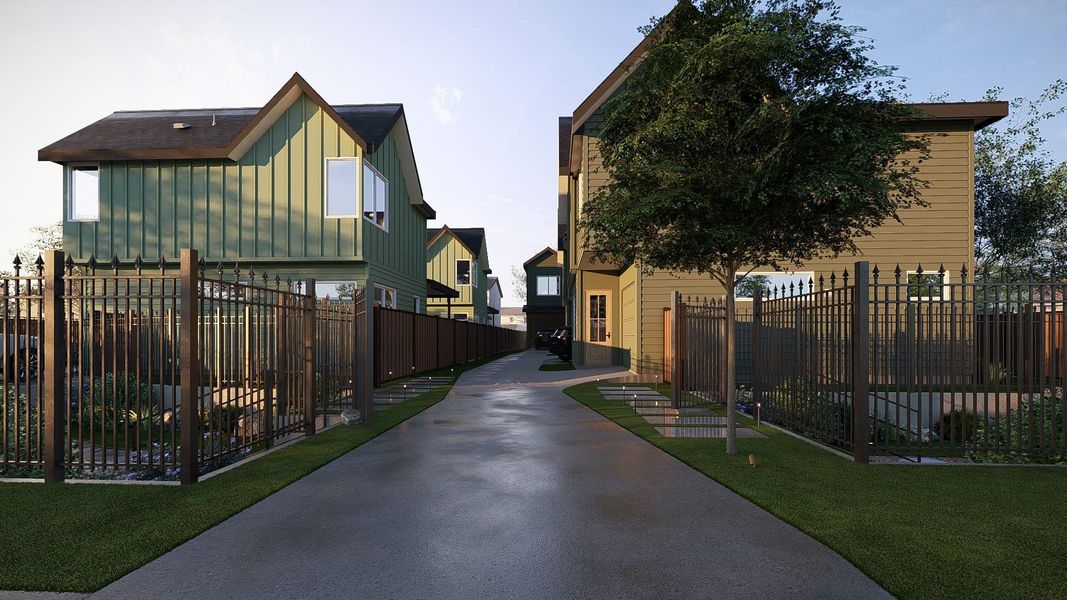 View of side of home with board and batten siding and a residential view View of side of home with board and batten siding and a residential view