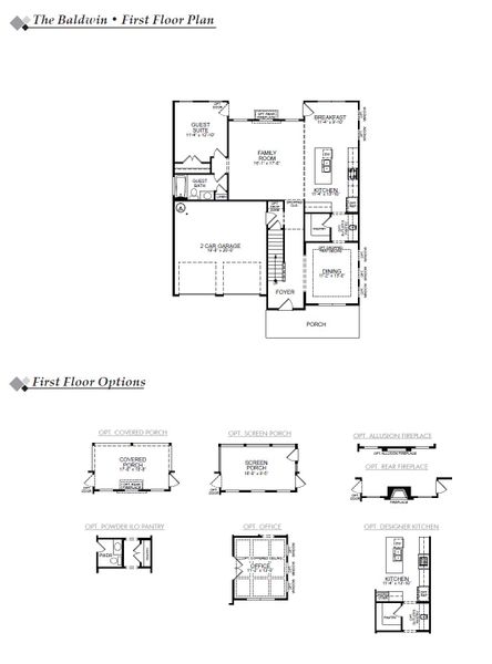 2D floor plan layout for the Baldwin by Eastwood Homes in Waterford Commons, Rock Hill, SC (Image 3).