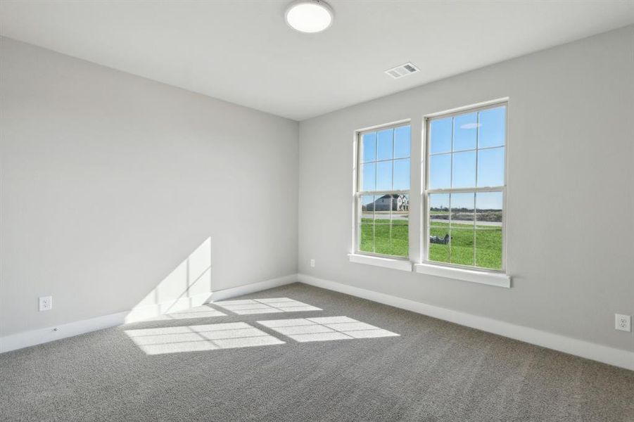 Carpeted spare room featuring a wealth of natural light