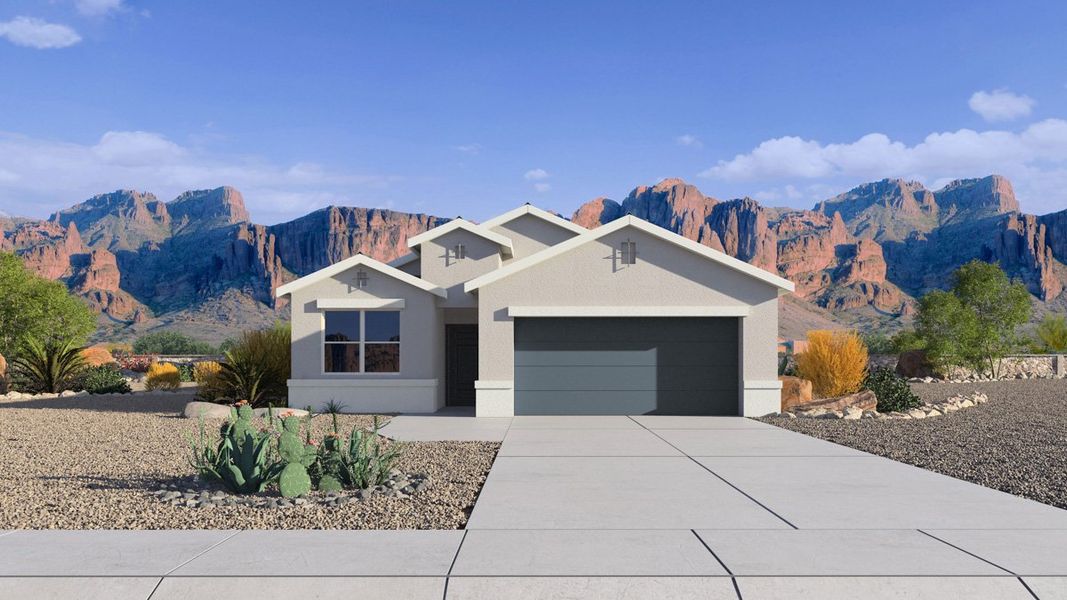Representative exterior photo of a completed home built from the Raven by D.R. Horton in Quail Ranch, San Tan Valley, AZ (Image 1).