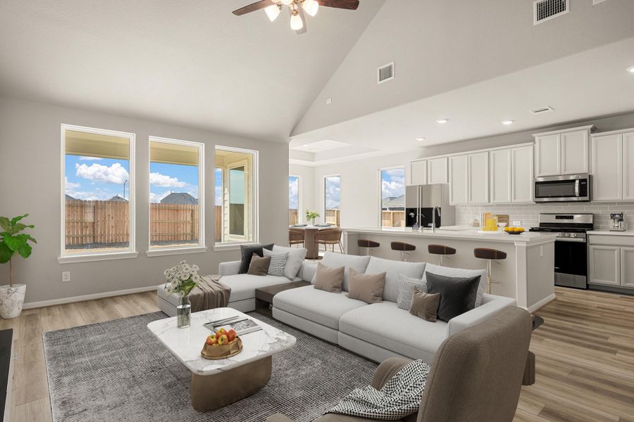 Open concept living space. Note: Sample product photo - actual exterior and interior selections may vary by homesite