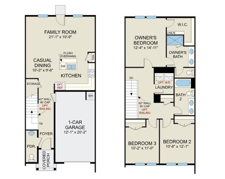 2D floor plan layout for the Fairview - Townhomes by Dream Finders Homes in Barrington Townhomes, Zebulon, NC (Image 3).