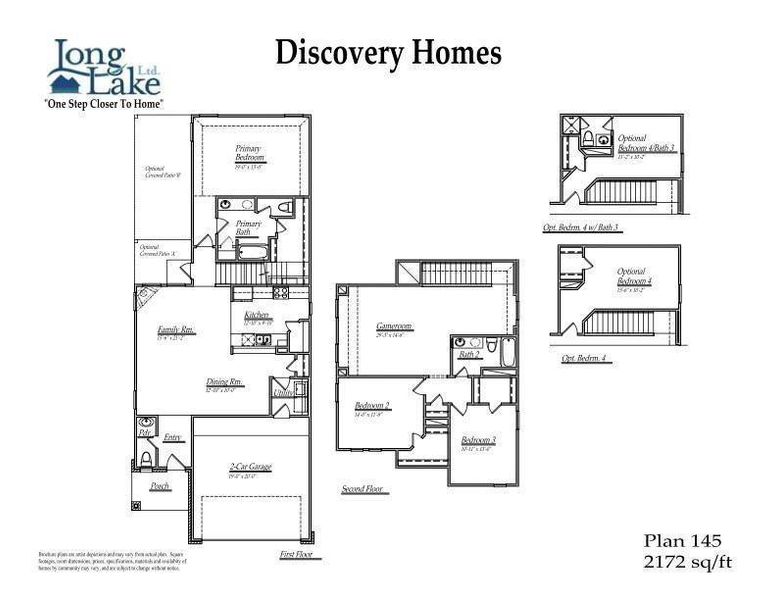 Plan 145 features 4 bedrooms, 3 full baths, 1 half bath, and over 2,100 square feet of living space.