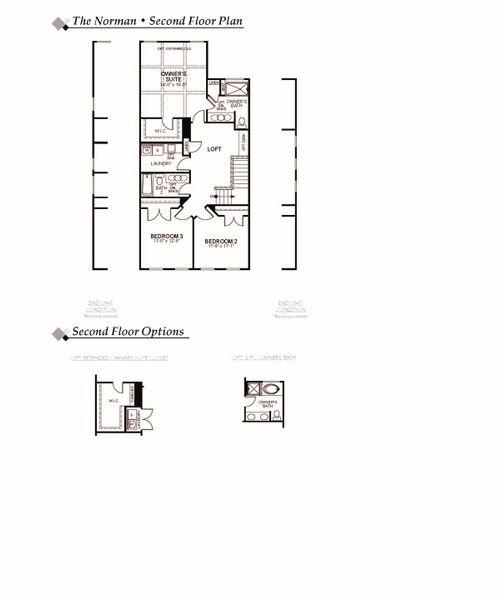 2D floor plan layout for the Norman by Eastwood Homes in Pineview Glen Townhomes, Durham, NC (Image 4).