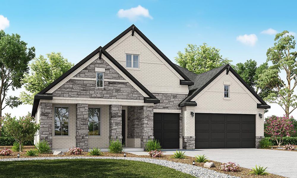 Representative exterior photo of a completed home built from the Daisy by Caldwell Homes in The Highlands, Porter, TX (Image 26). Representative exterior photo of a completed home built from the Daisy by Caldwell Homes in The Highlands, Porter, TX (Image 26).