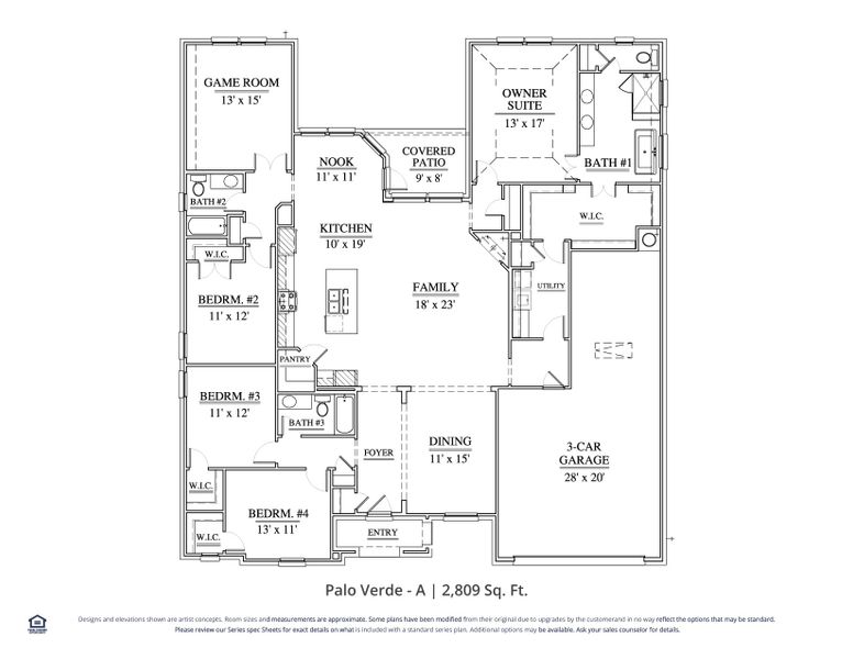2D floor plan layout for the Palo Verde by Our Country Homes in LeTara, Haslet, TX (Image 1). 2D floor plan layout for the Palo Verde by Our Country Homes in LeTara, Haslet, TX (Image 1).