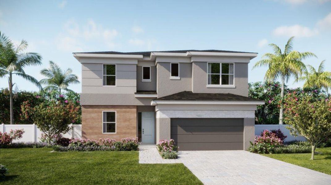 Front exterior of a new home in Arden: The Arcadia Collection, Loxahatchee, FL, highlighting curb appeal (Image 16).