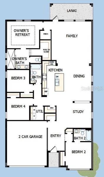 2D floor plan layout of this home in The Peninsula at Rhodine Lake, Riverview, FL (Image 3).