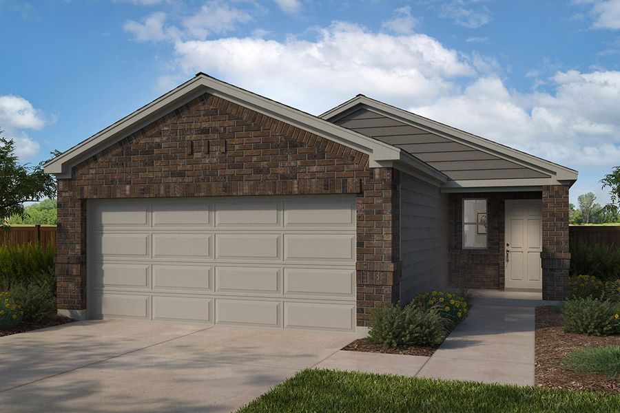 Representative exterior photo of a completed home built from the 1043 by KB Home in Madera Trails, New Caney, TX (Image 6). Representative exterior photo of a completed home built from the 1043 by KB Home in Madera Trails, New Caney, TX (Image 6).