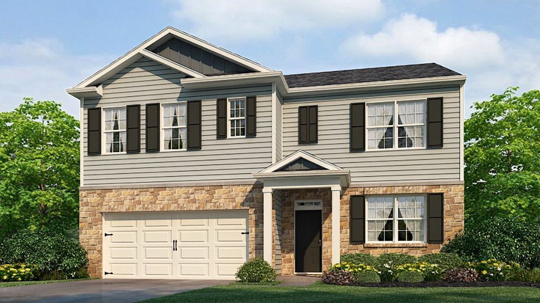 Representative exterior photo of a completed home built from the Hayden by D.R. Horton in Northwoods at Mirror Lake, Villa Rica, GA (Image 22).