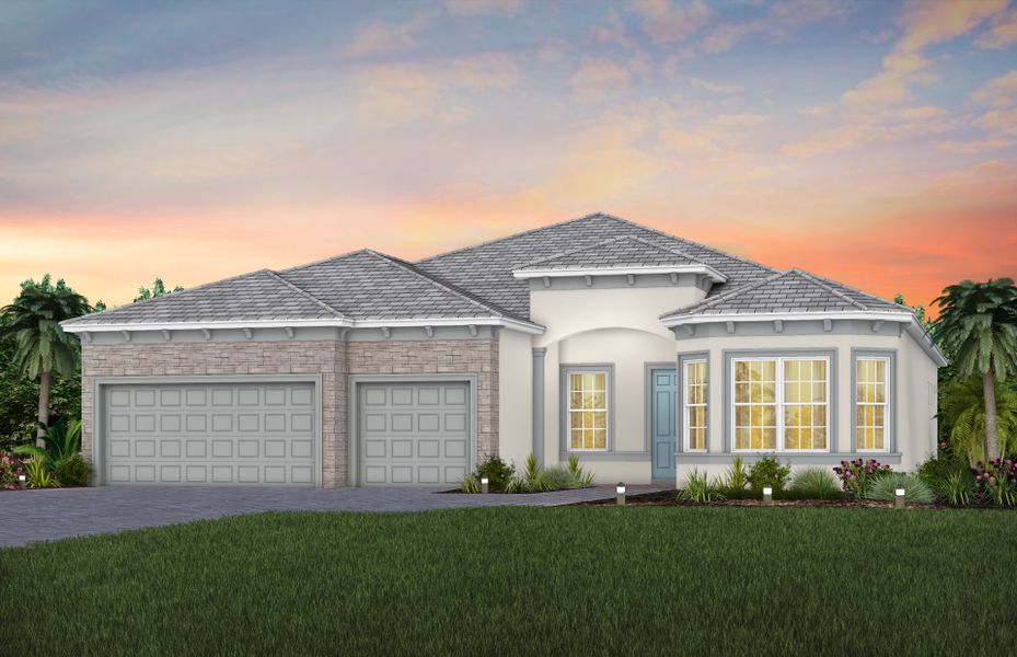 Front exterior of a new home in BeachWalk by Manasota Key, Englewood, FL, highlighting curb appeal (Image 2).