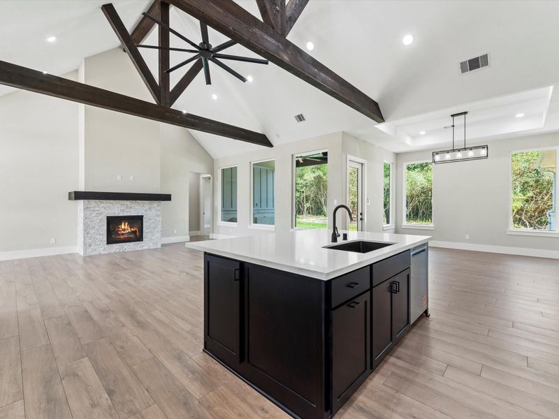 Kitchen overlooking the living area. Kitchen overlooking the living area.