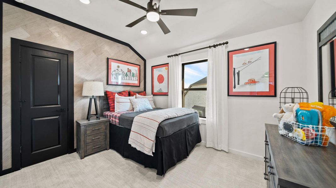 Unique hardwood flooring detailing to the back wall adds the perfect amount of masculinity to this secondary upstairs bedroom! Unique hardwood flooring detailing to the back wall adds the perfect amount of masculinity to this secondary upstairs bedroom!