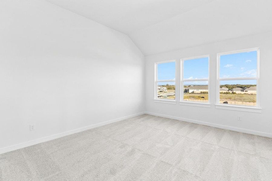 Spare room with light carpet and vaulted ceiling