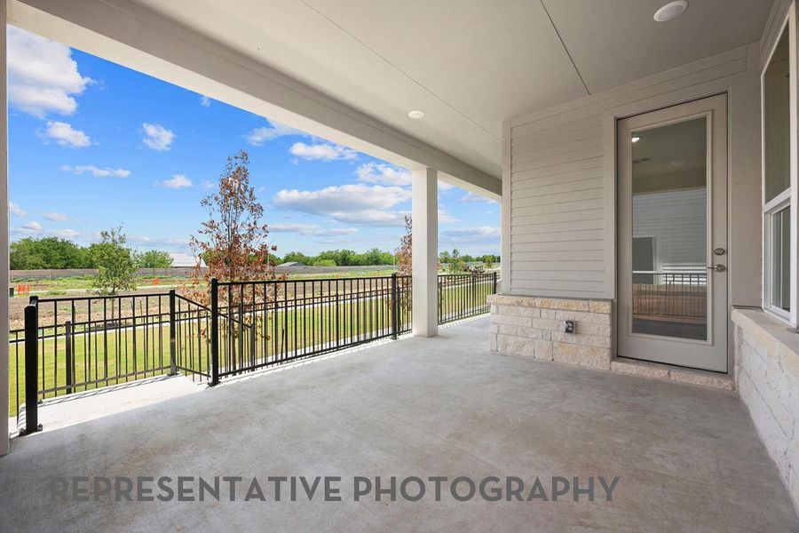 Exterior details and patio area of a home in Goodnight Ranch, Austin (Image 2).