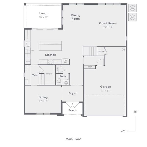 2D floor plan layout for the Plan 461 by Inland Homes in City of Tampa, Tampa, FL (Image 3).