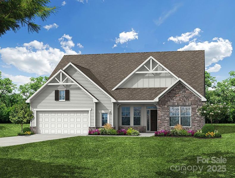 Homesite 596 features an Edgefield A, Ranch Floorplan with front load garage.