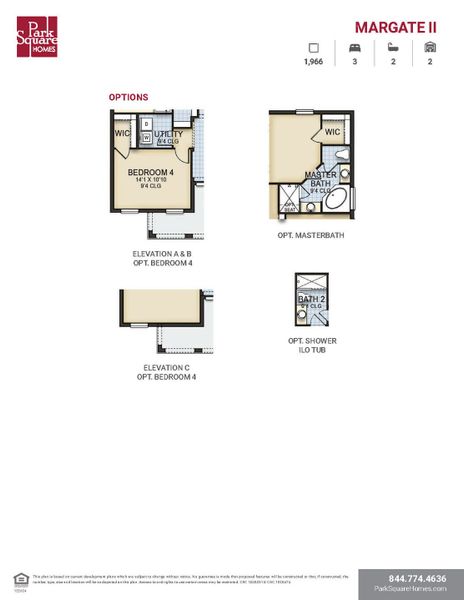 2D floor plan layout for the Margate II by Park Square Residential in Cypress Park Estates, Haines City, FL (Image 4).
