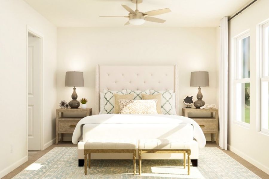 A bedroom with a bed and lamps. A bedroom with a bed and lamps.