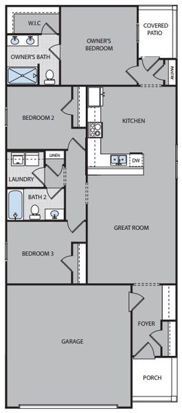 2D floor plan layout for the Holly B by McGuinn Homes in Hunters Branch, Hopkins, SC (Image 3).