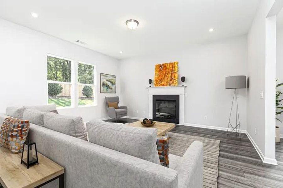 Furnished interior view inside a new home in The Beacon at Old Peachtree Single Family Homes, Lawrenceville (Image 9). Furnished interior view inside a new home in The Beacon at Old Peachtree Single Family Homes, Lawrenceville (Image 9).