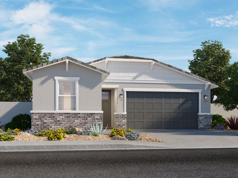 Representative exterior photo of a completed home built from the Holly by Meritage Homes in Mountain View Estates Reserve Series, Buckeye, AZ (Image 7). Representative exterior photo of a completed home built from the Holly by Meritage Homes in Mountain View Estates Reserve Series, Buckeye, AZ (Image 7).