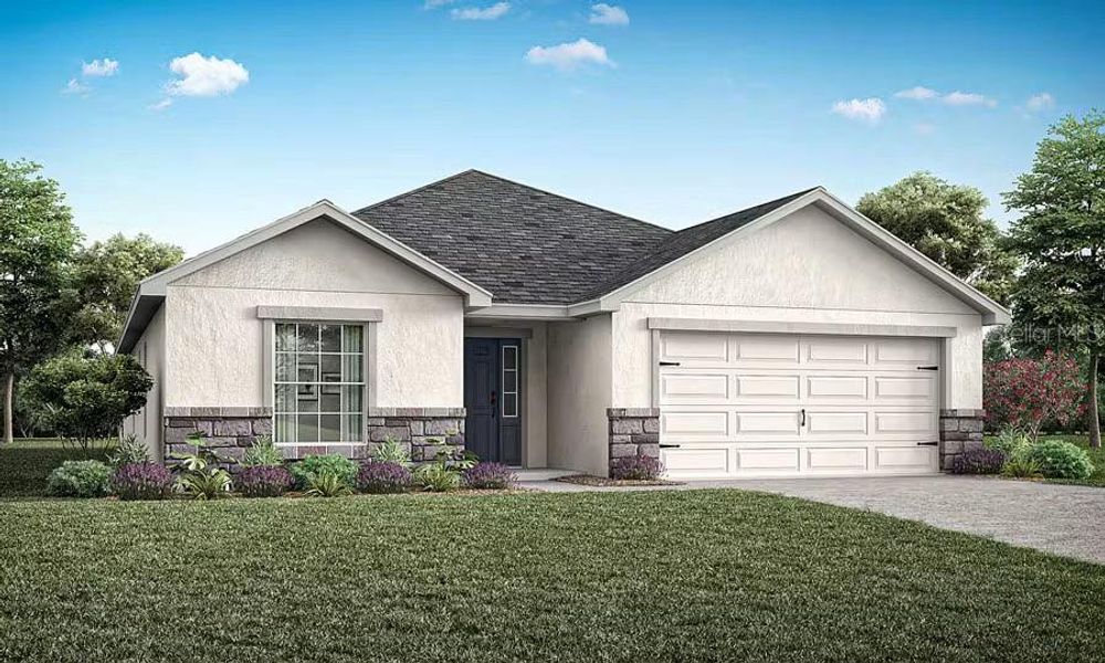 Front exterior of a new home in Myrtlebrook Preserve, Lakeland, FL, highlighting curb appeal (Image 1). Front exterior of a new home in Myrtlebrook Preserve, Lakeland, FL, highlighting curb appeal (Image 1).