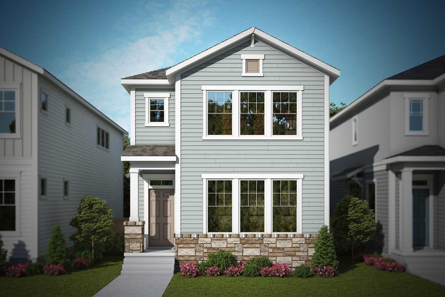 Representative exterior photo of a completed home built from the The Calista by David Weekley Homes in Revel Crossing at Wolf Ranch – The Ascent Collection, Colorado Springs, CO (Image 8).