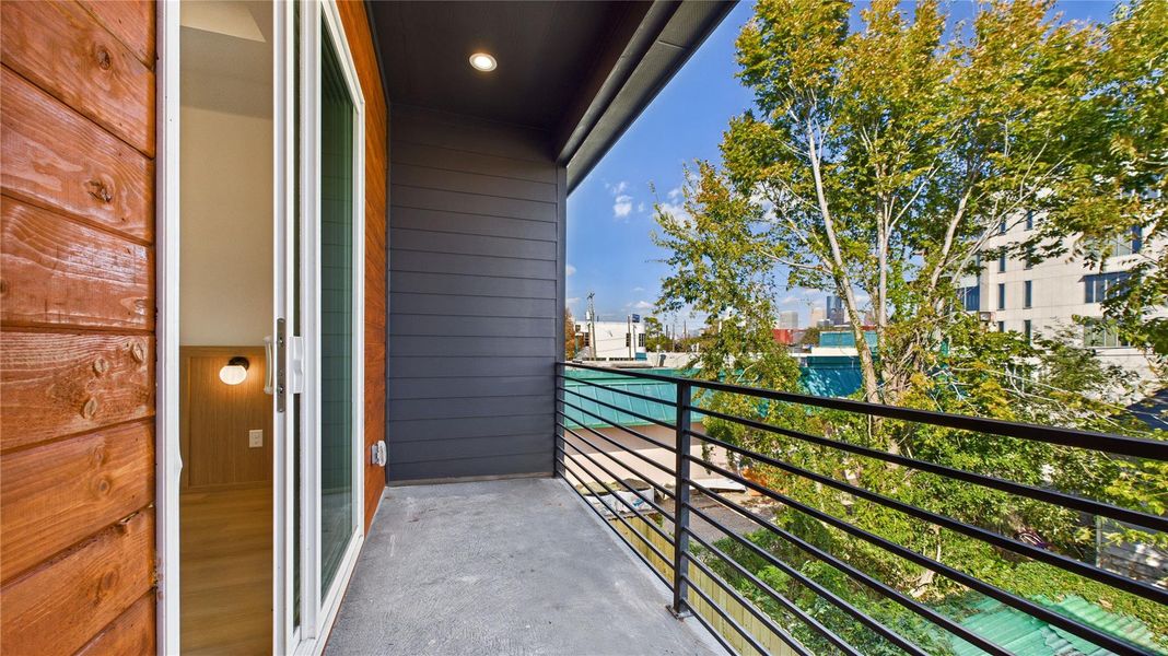 Patio with Houston skyline view