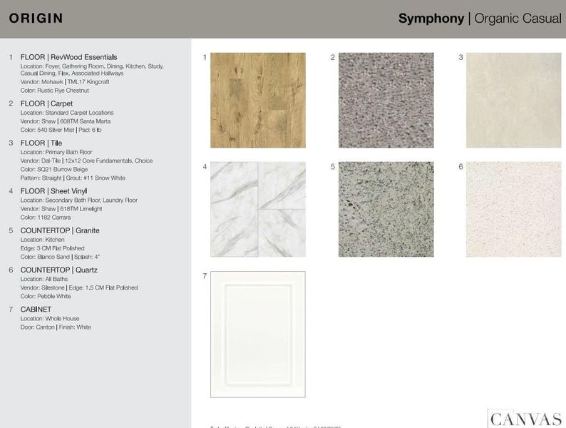 507 Silver Birch Court design selections. Home is currently under construction and selections are subject to change.