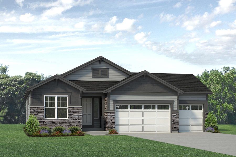 Representative exterior photo of a completed home built from the Lakewood II by Landsea Homes in Highlands Preserve, Mead, CO (Image 22).