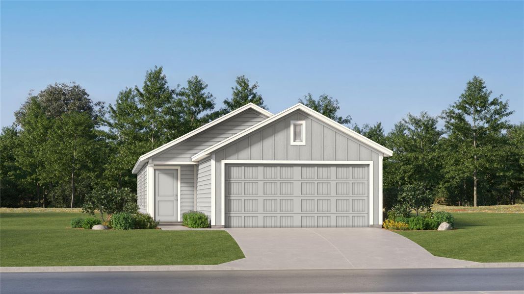 Front exterior of a new home in Pradera, Uhland, TX, highlighting curb appeal (Image 20).