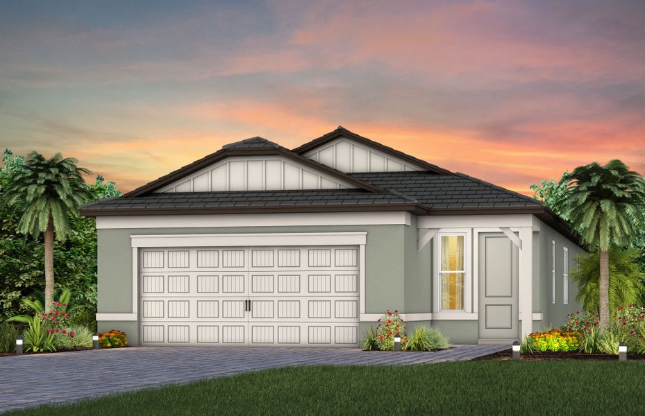 Representative exterior photo of a completed home built from the Hallmark by Del Webb in Del Webb Explore North River Ranch, Parrish, FL (Image 18). Representative exterior photo of a completed home built from the Hallmark by Del Webb in Del Webb Explore North River Ranch, Parrish, FL (Image 18).