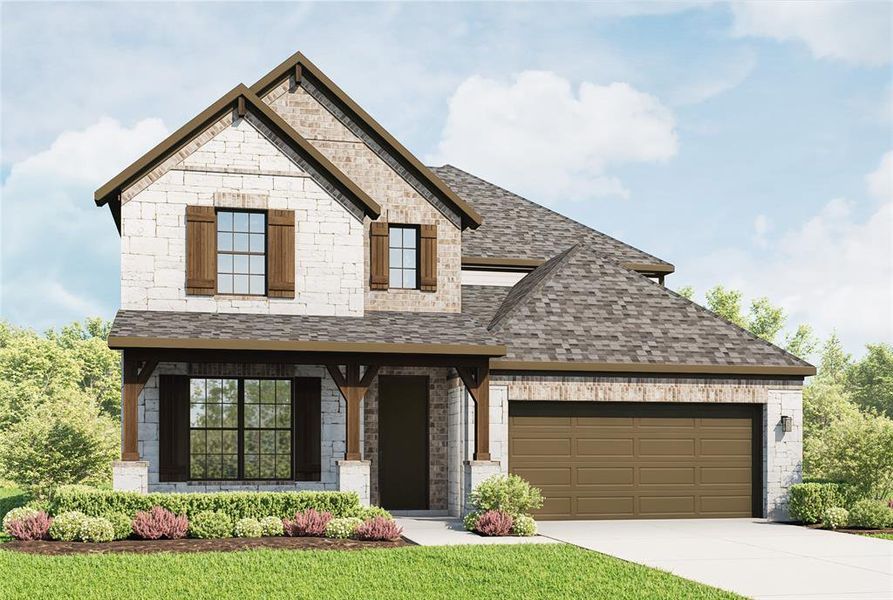 Front exterior of a new home in Aldeana, Bonney, TX, highlighting curb appeal (Image 1).