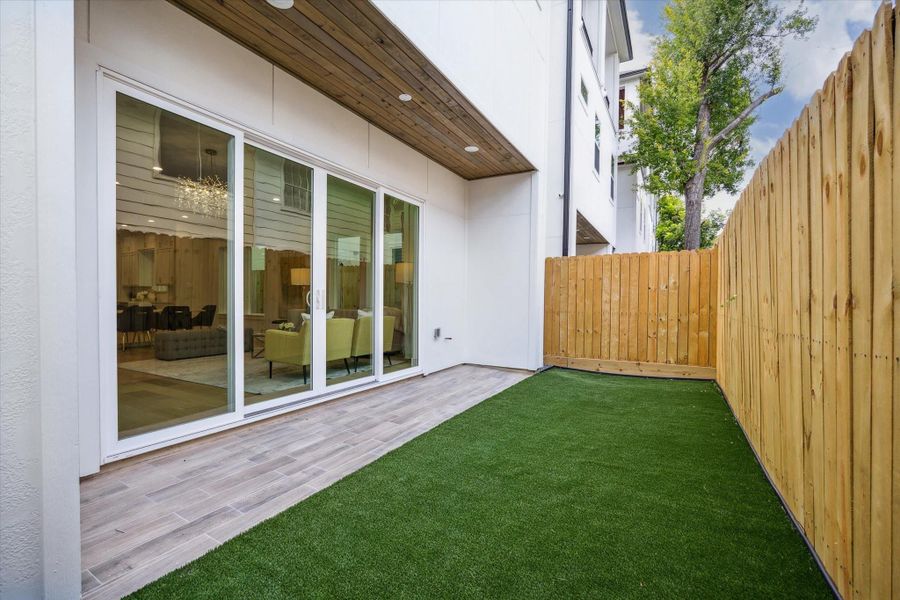 Backyard - has covered concrete patio and turf. Backyard - has covered concrete patio and turf.