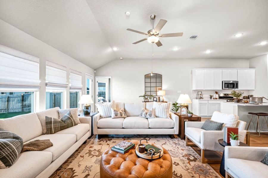 This is the living area of the Hawkins plan and is the model home in Carillon at 13305 Eppright Trace Blvd., Manor, TX. This is the living area of the Hawkins plan and is the model home in Carillon at 13305 Eppright Trace Blvd., Manor, TX.