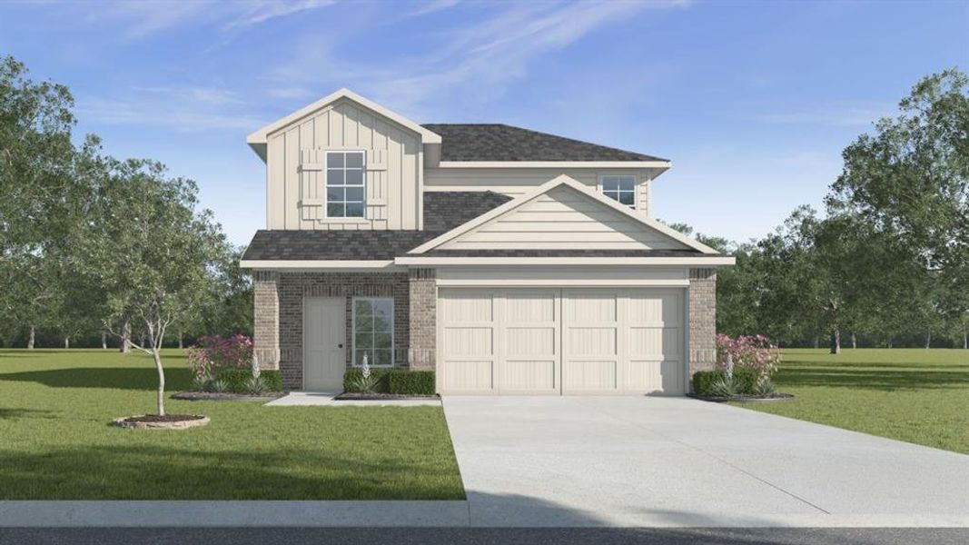 Front exterior of a new home in California Meadows, Arlington, TX, highlighting curb appeal (Image 1).